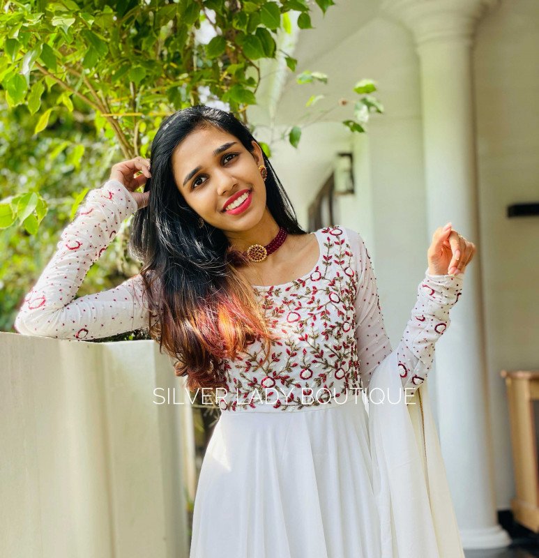 Heavy Georgette Anarkali gown  with dupatta white