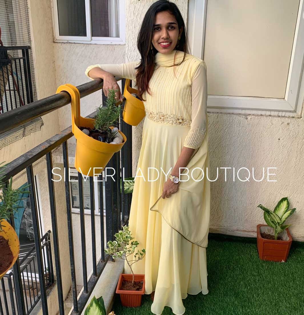 Heavy Georgette Anarkali gown  with dupatta LIGHT YELLOW